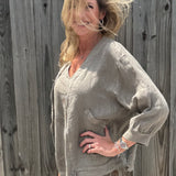 Linen Bomber Jacket in taupe at ooh la la! in Grapevine TX 76051