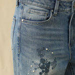 Bayeas High Rise Embroidered Embellished Wide Leg Jeans in light blue at ooh la la! in Grapevine TX 76051