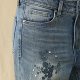Bayeas High Rise Embroidered Embellished Wide Leg Jeans in light blue at ooh la la! in Grapevine TX 76051