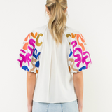 *FINAL SALE* Embroidered Puff Sleeve V-Neck Top