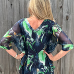 Watercolor Leaves Silk VNeck Blouse in navy at ooh la la! in Grapevine TX 76051