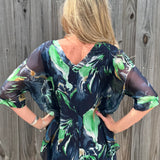 Watercolor Leaves Silk VNeck Blouse in navy at ooh la la! in Grapevine TX 76051