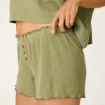 PJ Salvage Rib Knit Lounge Shorts in Heather Dark Olive at ooh la la! in Grapevine TX 76051