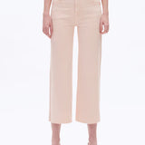 Pale dogwood jeans, high rise wide leg crop, raw hem denim, pink wide leg jeans, super stretch cropped jeans, women's spring denim, pastel wide leg pants, comfortable stretch jeans. at ooh la la! in Grapevine TX 76051