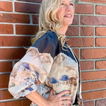 Santorini Print Sheer Bomber Jacket in black at ooh la la! in Grapevine TX 76051
