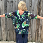 Watercolor Leaves Silk VNeck Blouse in navy at ooh la la! in Grapevine TX 76051