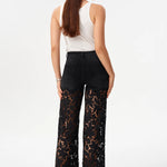 Bayeas High Rise Embroidered Floral Lace Wide Leg Jeans in Inkgauze black at ooh la la! in Grapevine TX 76051