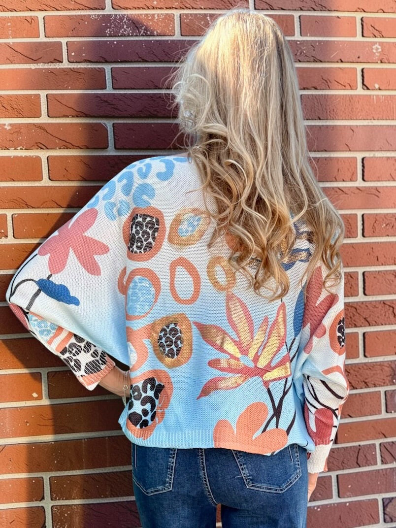 Abstract Pink & Blue Batwing Sweater at ooh la la! in Grapevine TX 76051