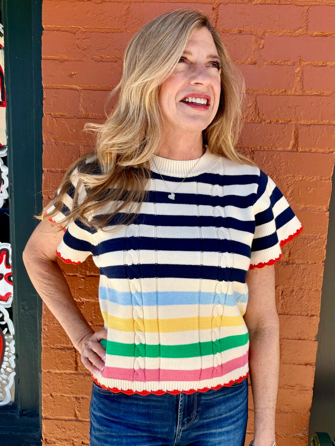 Short Sleeve Striped Knit Top at ooh la la! in Grapevine TX 76051