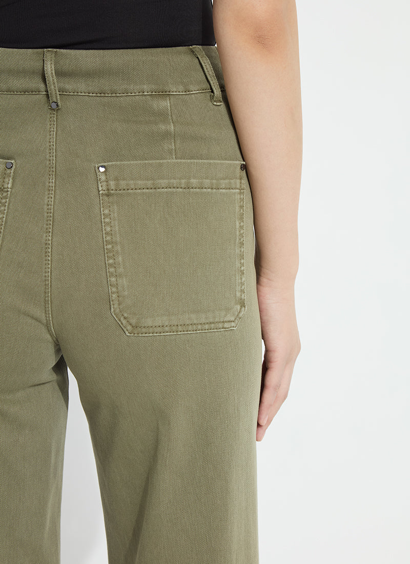 Lysse Erin Hi Waist Wide Leg Pull On Jeans in antique wash smoked green at ooh la la! in Grapevine TX 76051