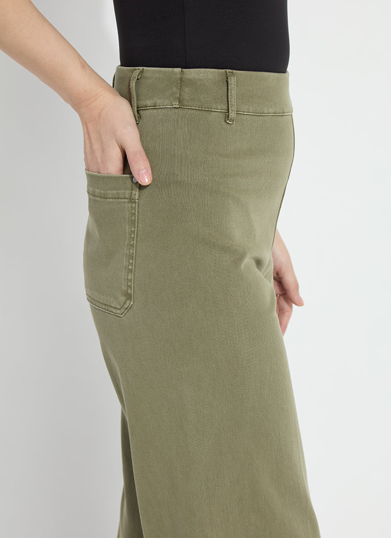 Lysse Erin Hi Waist Wide Leg Pull On Jeans in antique wash smoked green at ooh la la! in Grapevine TX 76051