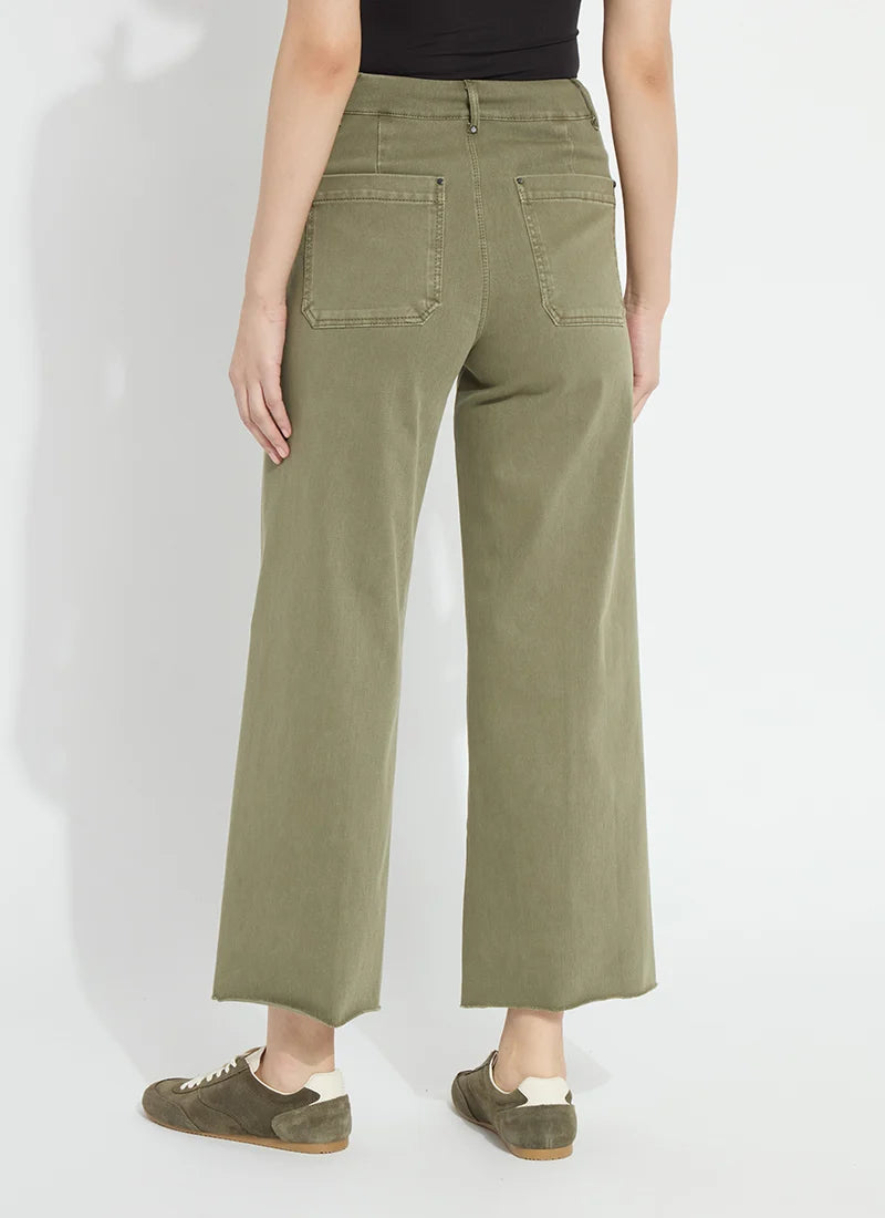 Lysse Erin Hi Waist Wide Leg Pull On Jeans in antique wash smoked green at ooh la la! in Grapevine TX 76051