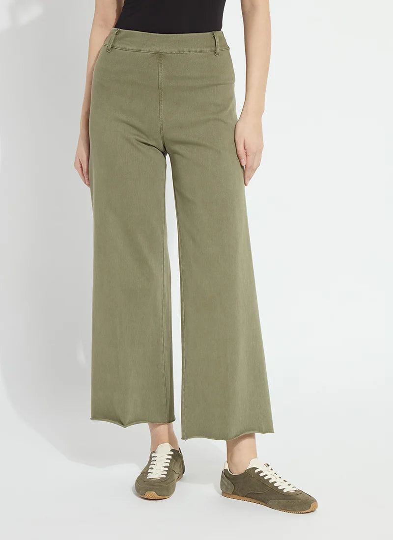Lysse Erin Hi Waist Wide Leg Pull On Jeans in antique wash smoked green at ooh la la! in Grapevine TX 76051