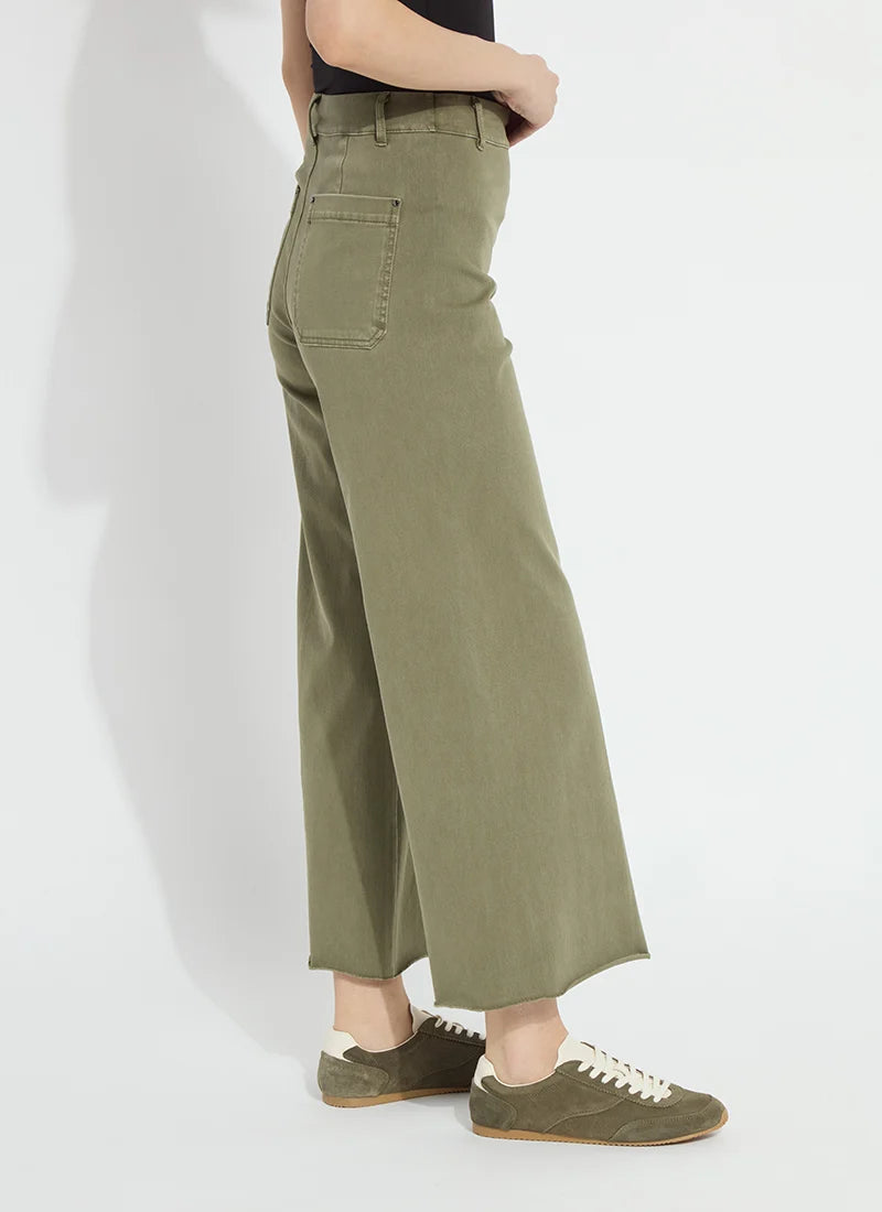 Lysse Erin Hi Waist Wide Leg Pull On Jeans in antique wash smoked green at ooh la la! in Grapevine TX 76051