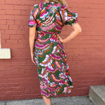 THML Puff Sleeve Print Tiered Midi Dress at Ooh La La! in Grapevine TX 76051