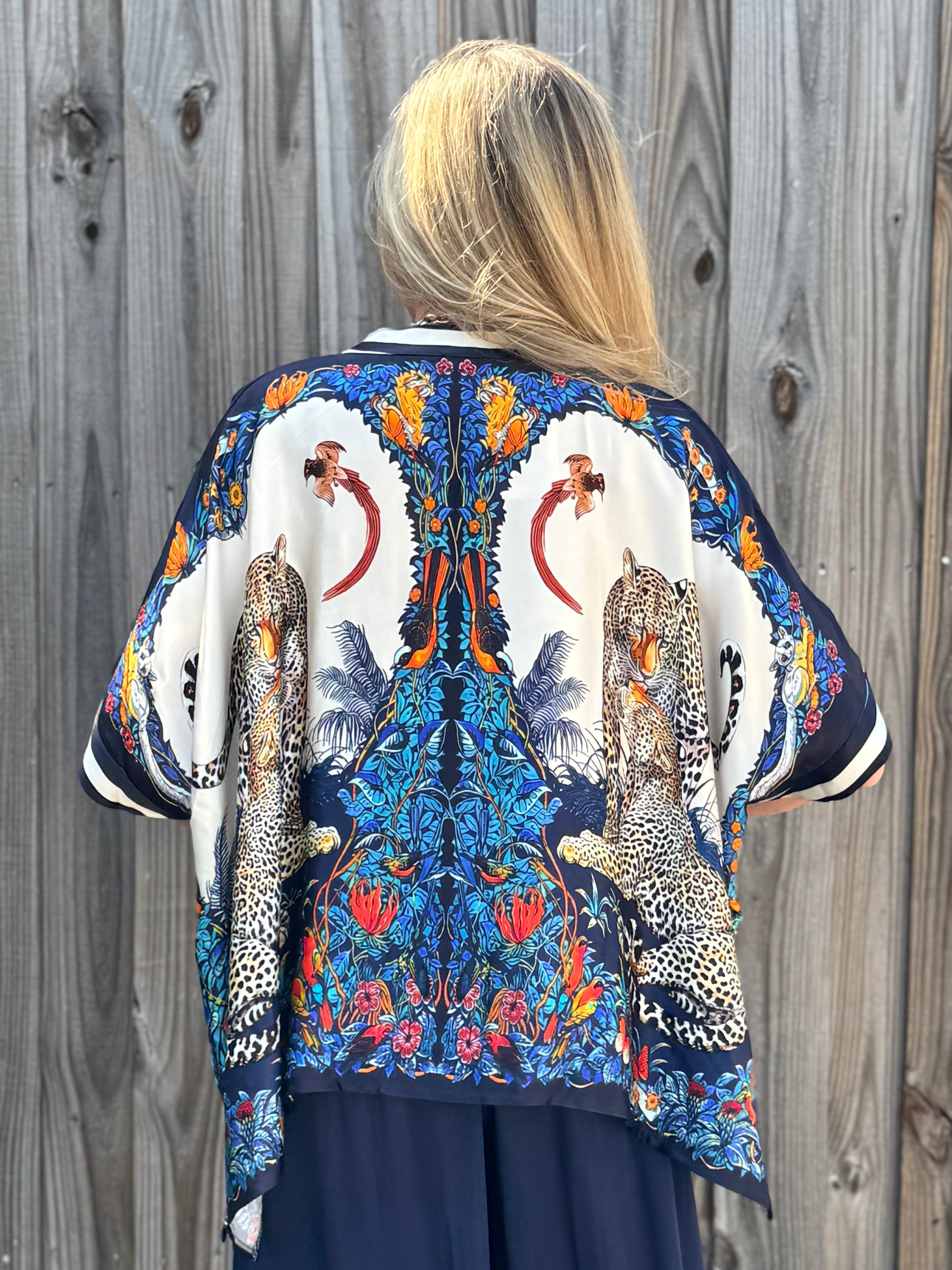 Satin Safari Blouse in Navy at ooh la la! in Grapevine TX 76051