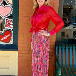 Printed Fringe Midi Skirt in Hot Pink Floral at ooh la la! in Grapevine TX 76051