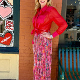 Printed Fringe Midi Skirt in Hot Pink Floral at ooh la la! in Grapevine TX 76051