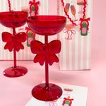 Bow & Bubbly Coupe and Wine Glass in red at ooh la la! in Grapevine TX 76051