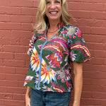 THML Puff Sleeve Print V-Neck Top at ooh la la! In Grapevine TX 76051