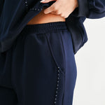 Navy Kaelynn Pant, Joh, luxury straight leg pants, matte crepe knit trousers, minimalist women's loungewear, designer elastic waist pants, premium stretch crepe pants, high-end coordinated sets at ooh la la! in Grapevine TX 76051