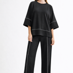 Black Carlay Top, Joh, luxury top, minimalist fashion, contrast stitch blouse, high-end short sleeve, designer relaxed fit, quiet luxury clothing, premium women's tops at ooh la la in Grapevine TX 76051