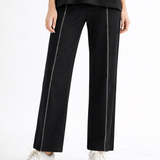Kenya Pant black, Joh pant, luxury wide-leg pants, designer contrast stitch trousers, high-end pull-on pants, minimalist luxury fashion, premium women's loungewear, structured wide-leg trousers at ooh la la! in Grapevine TX 76051