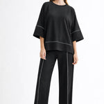 Kenya Pant black, Joh pant, luxury wide-leg pants, designer contrast stitch trousers, high-end pull-on pants, minimalist luxury fashion, premium women's loungewear, structured wide-leg trousers at ooh la la! in Grapevine TX 76051