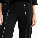 Kenya Pant black, Joh pant, luxury wide-leg pants, designer contrast stitch trousers, high-end pull-on pants, minimalist luxury fashion, premium women's loungewear, structured wide-leg trousers at ooh la la! in Grapevine TX 76051