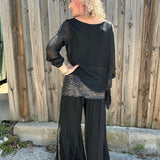 Silk Tunic & Pants w/ Sequin Detail in black at ooh la la! in Grapevine TX 76051