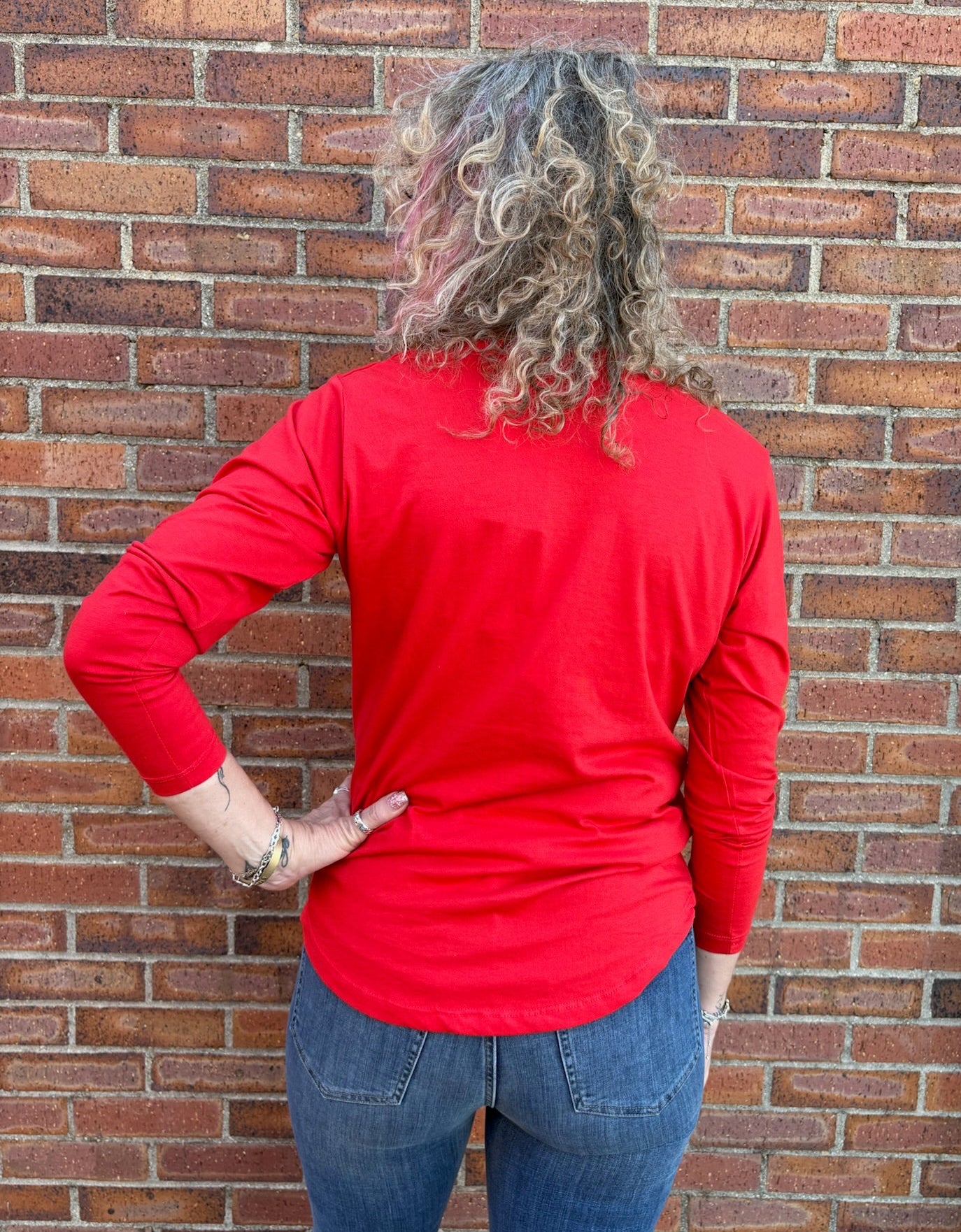 Glimmer Merry Christmas Long Sleeve Tee In red at ooh la la! in Grapevine TX 76051