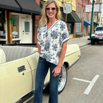 Floral Print Oversized Pullover Top and Liverpool Lucy Bootcut with Vintage Pocket Jeans at ooh la la! in Grapevine TX 76051