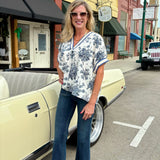 Floral Print Oversized Pullover Top and Liverpool Lucy Bootcut with Vintage Pocket Jeans at ooh la la! in Grapevine TX 76051