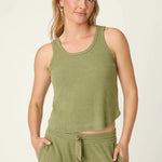 PJ Salvage Rib Knit Lounge Tank Top in Heather Dark Olive at ooh la la! in Grapevine TX 76051