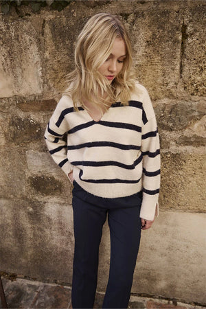 Molly Bracken Striped Polo Style Sweater