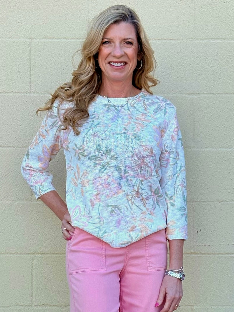 Soft Floral Pullover Sweater - 1