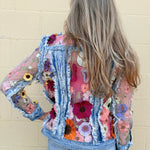 Adore Denim Jacket Inset with Floral Appliqued Mesh at ooh la la! in Grapevine TX 76051