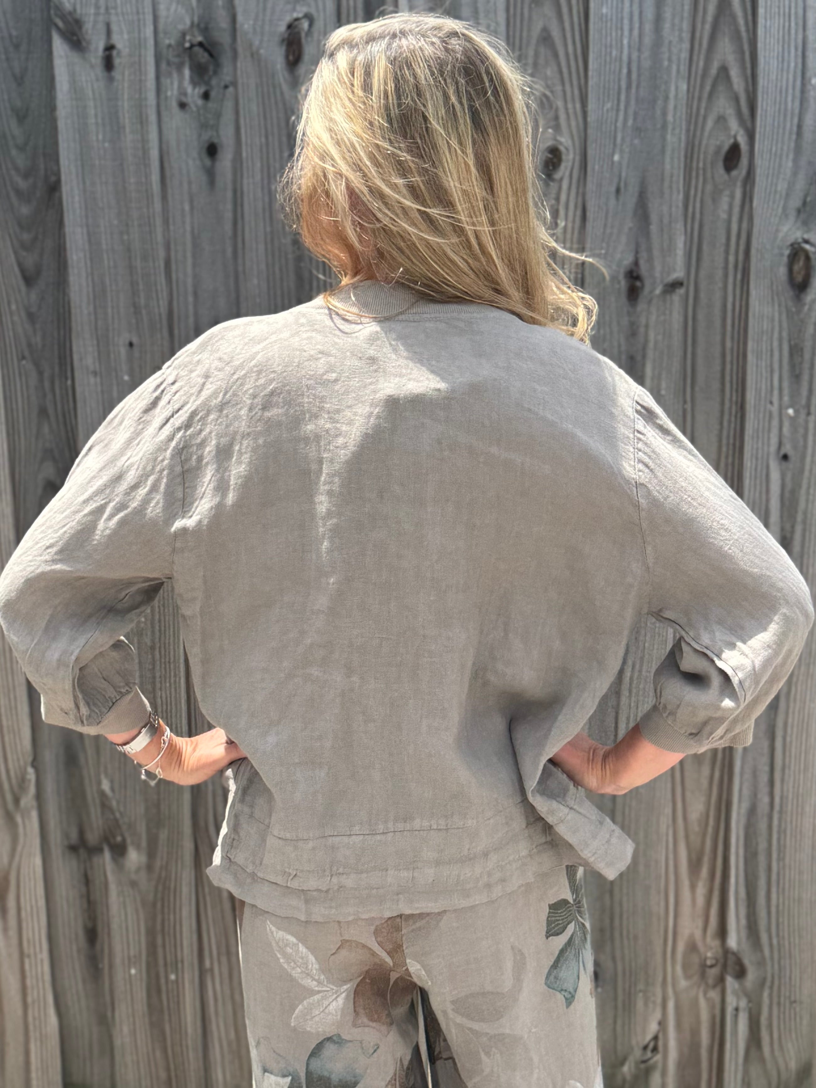 Linen Bomber Jacket in taupe at ooh la la! in Grapevine TX 76051