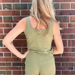 PJ Salvage Rib Knit Lounge Tank Top and Lounge Shorts in Heather Dark Olive at ooh la la! in Grapevine TX 76051