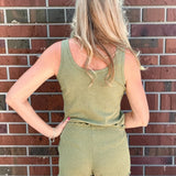 PJ Salvage Rib Knit Lounge Tank Top and Lounge Shorts in Heather Dark Olive at ooh la la! in Grapevine TX 76051