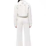 Pearl-Embellished Petal Cutout Straight Leg Jeans