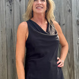 Molly Bracken satin draped neck top in black at ooh la la! in Grapevine TX 76051
