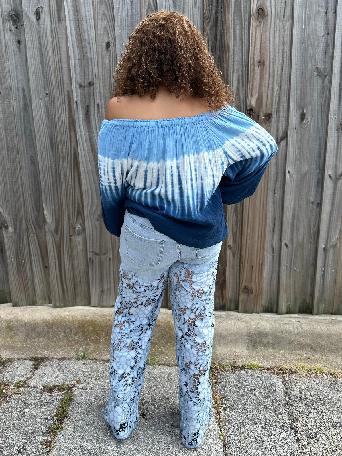 Wide Leg Daisy Lace Bottom Sparkly Jeans at ooh la la! in Grapevine TX 76051