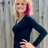 Molly Bracken Long Sleeve  V Neck Knit Top in black at ooh la la! in Grapevine TX 76051