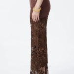 High Rise Embroidered Lace Wide Leg Jeans with Rhinestones in Chocolate Brown at ooh la la! in Grapevine TX 76051