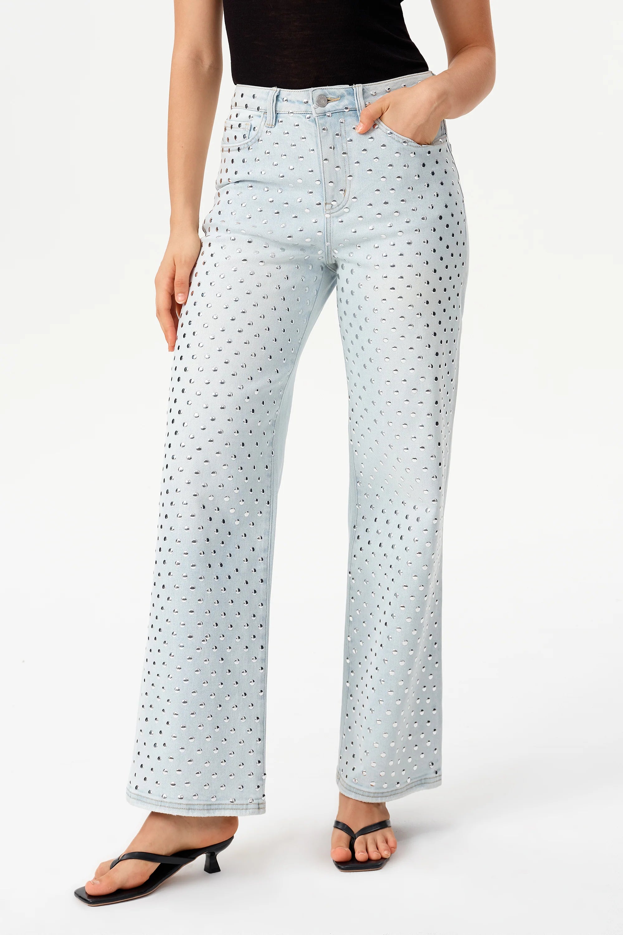 Valentine High Rise Straight Silver Stud Jeans at ooh la la! in Grapevine TX 76051