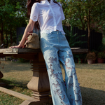 High Rise Lace Front Straight Leg Jeans in light blue at ooh la la! in Grapevine TX 76051