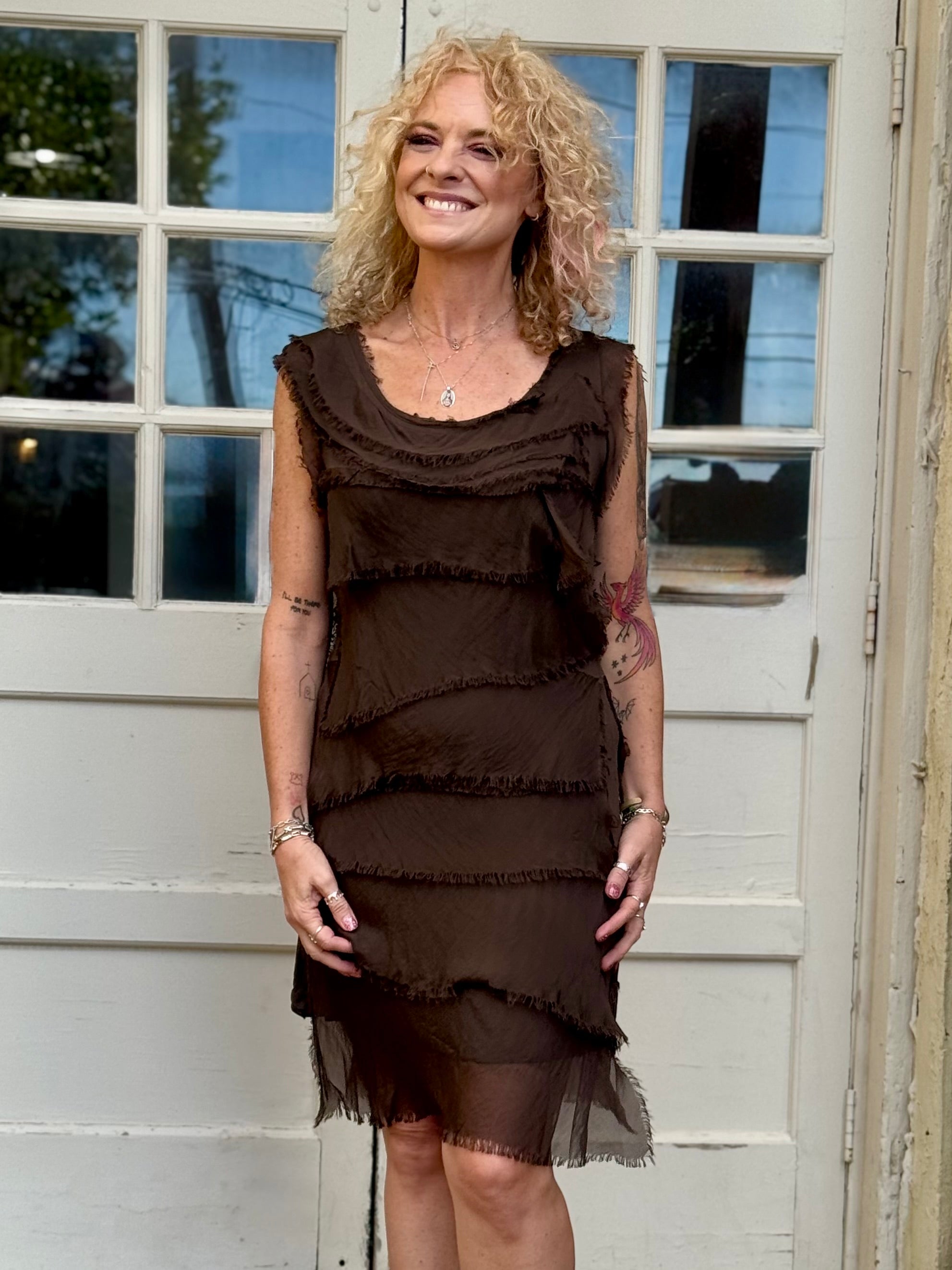 Silk Ruffle Dress in Assorted Colors