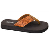 Corky's Summer Break flip flops in cognac brown with embossed floral design