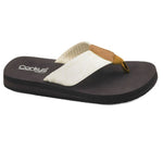 Corky's Summer Break flip flops in ivory with brown leather detail on black sole